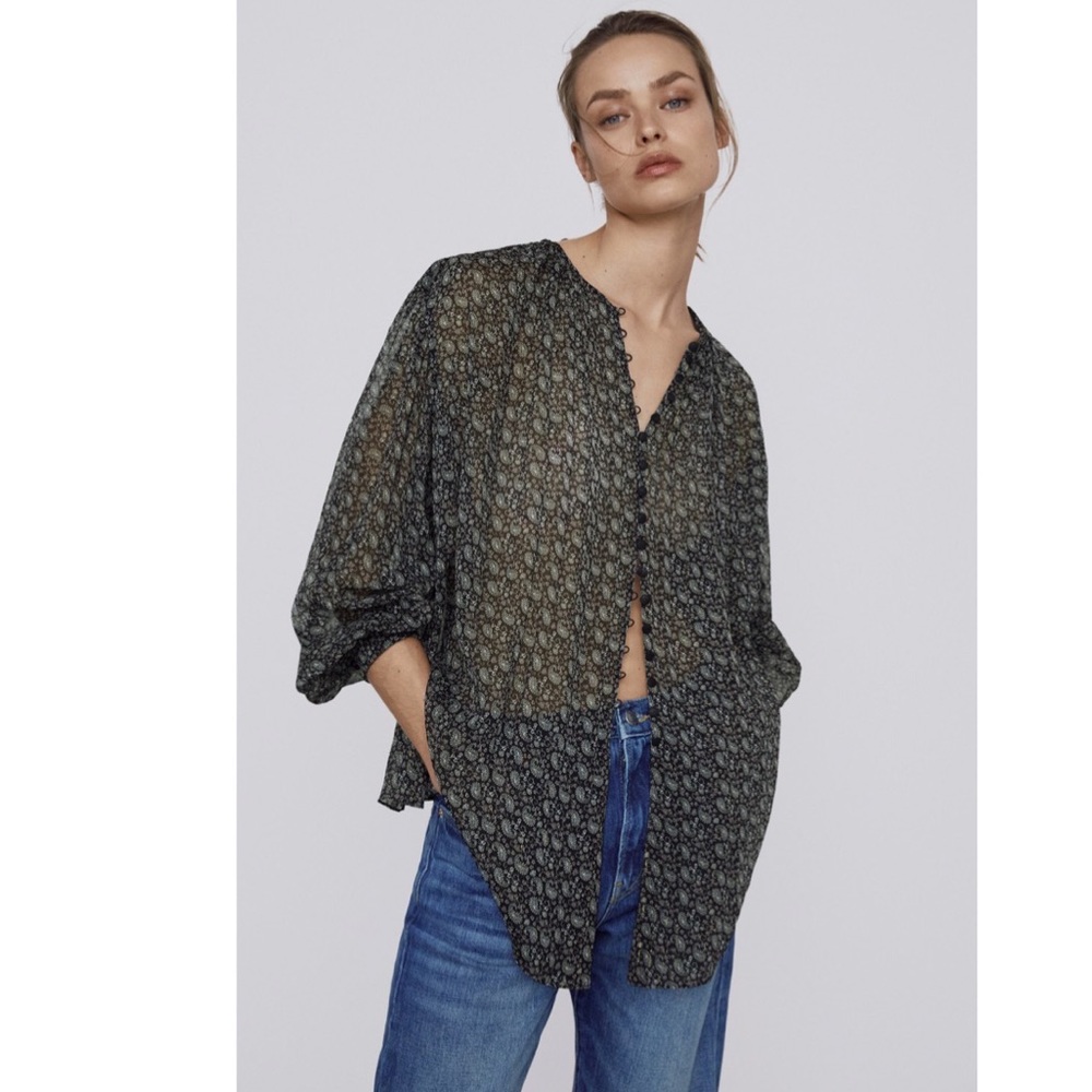 NWT ZARA FLORAL BUTTON FRONT BLOUSE BLOGGERS FAV OVERSIZED XS
